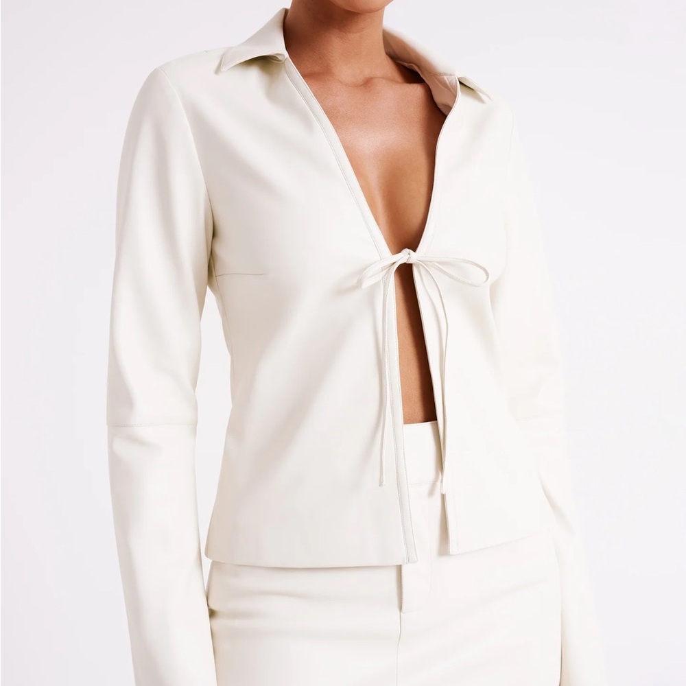 Meshki Dina Faux Leather Tie Up Top in Ivory